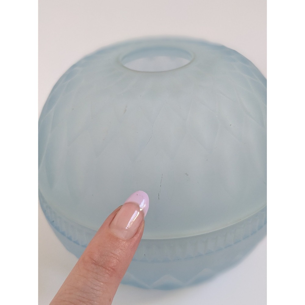 Vintage Indiana Glass Co. Mt. Vernon Fairy Lamp Frosted Blue Satin Diamond Point - Picture 13 of 14